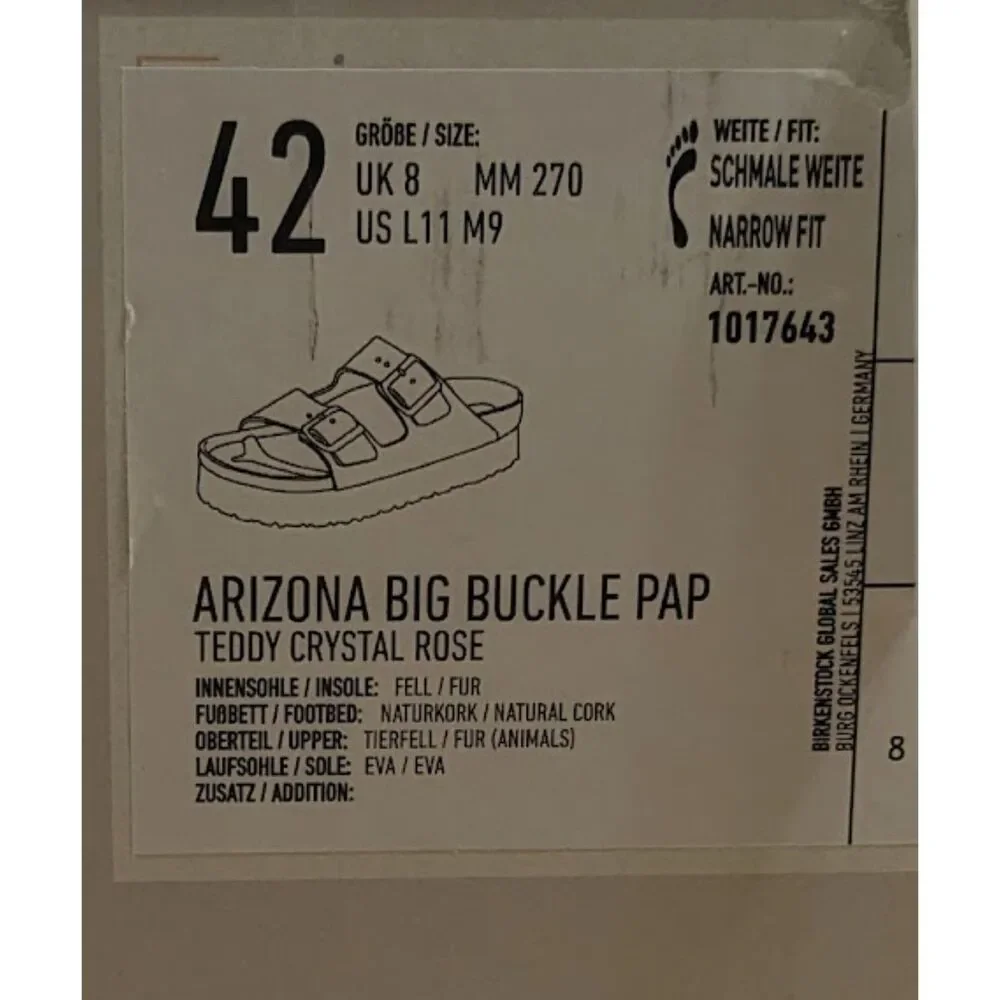 Birkenstock Arizona Crystal Rose Big Buckle Teddy Shearling Sandal EU 42 NIB
